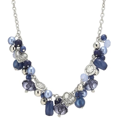 Chunky Beaded Statement Necklace for Women Boho Silver Pendant Collar Necklace Costume Jewelry Birthday Gifts for Her