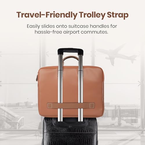 Image of Portronics Encase 104 Laptop Sleeve for 15.6 Inch Laptops, PU Leather Office Bag with Trolley Strap, Smart Inner Pocket, Comes with Handle & Accessory Pockets, Office Laptop Bag /Case /Cover (Brown)