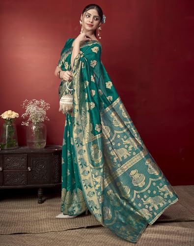 Image of SIRIL Women's Banarasi Soft Silk Saree Pure Silk with Unstitched Blouse Piece