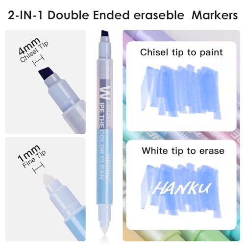 Erasable Highlighters, 10 Pastel Highlighters Assorted Colors, Dual Tip Cute Erasable Highlighter Pens No Bleed Through for Bullet Journaling, Bible Study, School Office Supplies