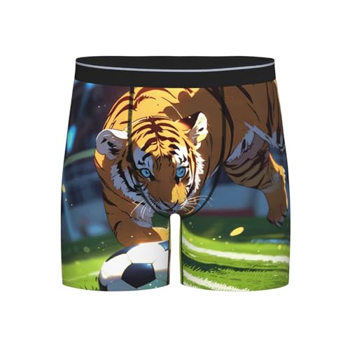 WBQLSL Men's Tiger cub playing football Printed X-Large Boxer Briefs - All-day Coolness and Comfort, Long Size (S-2XL) Black