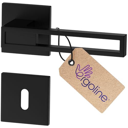 ERGO line Modern Design, Schwarz Türbeschlag TOMMY, Türgriff für Zimmertüren Schwarz Matt, Eckig Drückergarnitur, Die ultra-feine Silhouette, Türbeschlag, Türklinke Schwarz, Türdrücker