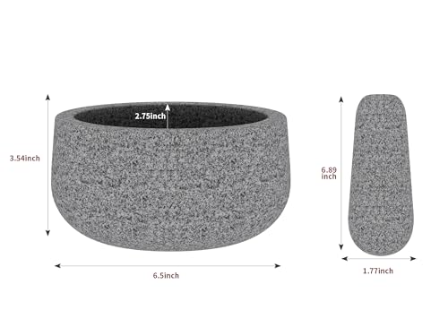 Portable Mortar and Pestle Set - 6.5 Inch 3.5-Cup Molcajete Mortar Manual Stone Grinder Unpolished Granite Bowl for Grinding Spices and Avocado Sauce