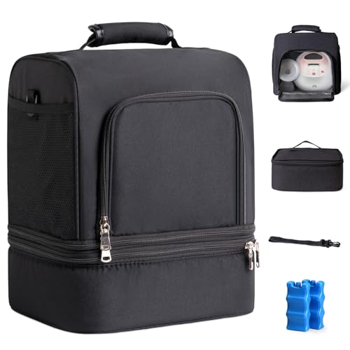 Image of NCVI Breast Pump Bag, Double Layer Removable Pump Bag for Spectra S1, S2, Medela, Breast Pump Backpack with Ice Pack, Insulated Breast Milk Cooler Bag for Working Nursing Moms, Black