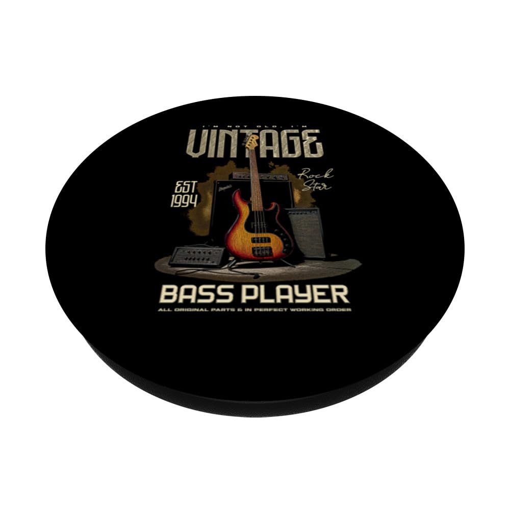 I'm Not Old I'm Vintage Retro 1994 Bass Guitar Player PopSockets Swappable PopGrip, Black - Image 2
