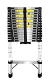 Escalera telescópica de acero inoxidable, ligera y versátil para uso doméstico, portátil y fácil de guardar (4,4 m)
