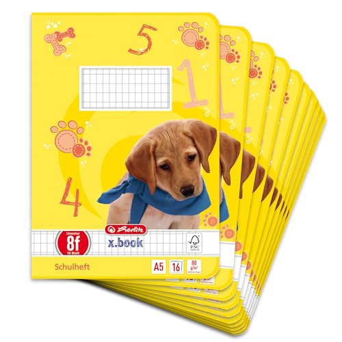 herlitz Schulheft x.book A5 Lineatur 8f Grundschule liniert mit weißem Rand 16 Blatt 10 Stück