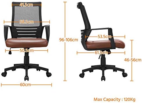 Yaheetech Executive Office Chair Adjustable Desk Chair Computer Chair PU Leather with Soft Padded Seat Rolling Wheels and Comfy Back Support for Home Work or Study Brown