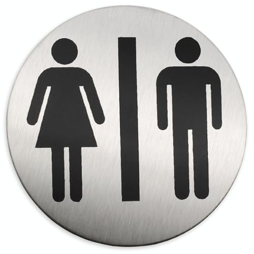 Señal Aseos Unisex, Señal informativa aseos Unisex, Placa Baño Unisex, Señal Adhesiva, Señal Baños Unisex, Acero Inoxidable, Certificado UNE-EN ISO 9001 | 0,8 mm Grosor | 7 cm diámetro