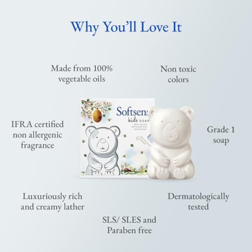 Image of Softsens Kids Soap Teddy 75g | Gentle Nourishing Care with Shea Butter & Natural Milk Cream, Dermatologist Tested Baby Soap, Moisturizing Animal Shape Bar Soap For Toddlers & Kids 2-10 Years