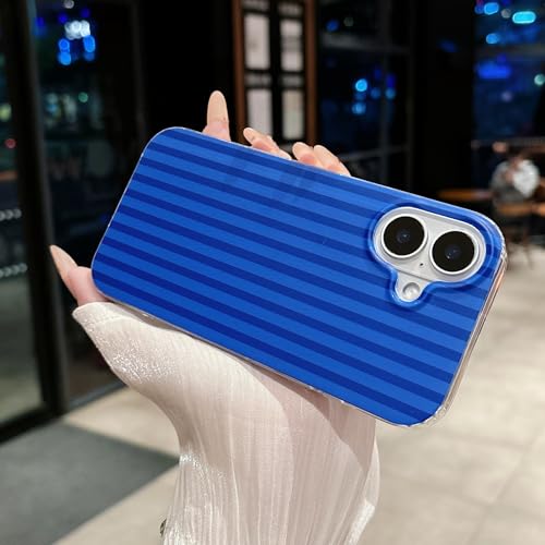 Jmltech for iPhone 16 Case Striped Phone Cases Cute Women Girly Trendy Shockproof Slim Soft TPU and Hard PC Protective Cover Navy Blue by Jmltech - Image 3