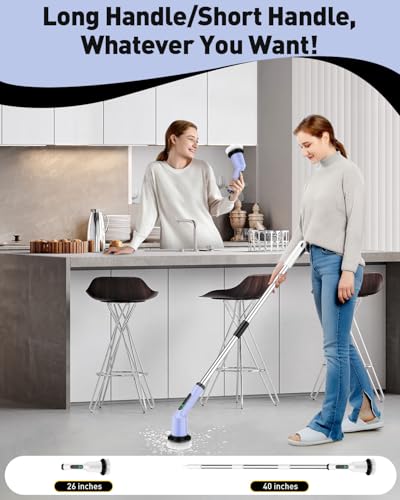 Image of Shower Scrubber with Long Handle, Shower Cleaner Brush with 8 Floor Machine Pads, Cordless Electric Spin Scrubber for Cleaning with 2 Speed, Cleaning Supplies for Bathroom Bathtub Kitchen Floor Toilet