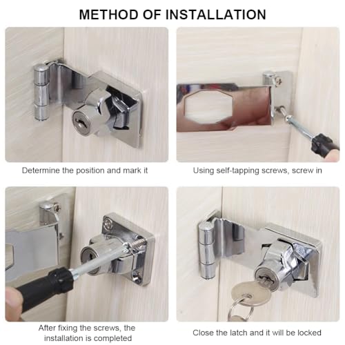 Image of EMVANV Keyed Hasp Lock, 90 Degrees Lock Hasp T-wist Knob Keyed Locking Hasp Safety Door Clasp for Small Doors Drawer and Cabinets(Silver)
