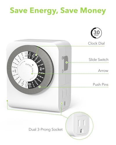 image for BN-LINK Timer Outlet with 2 Grounded Outlets, Mechanical Light Timers 