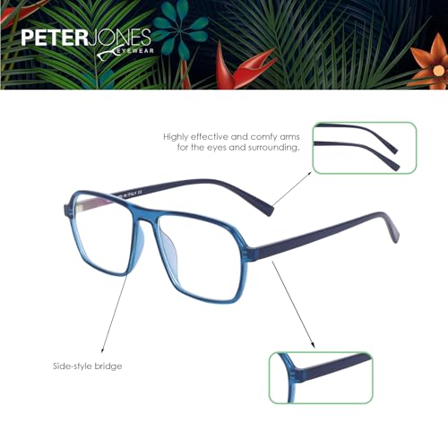 Image of Peter Jones Blue Square Unisex Medium Sleek Optical Frame with Anti Glare Lenses (AG216BL)