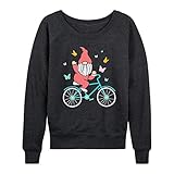 Instant Message - Gnome On Bike - Women's Lightweight French Terry Long Sleeve Shirt - Size Large Heather Charcoal