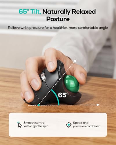 Image of Nulea M514 Vertical Trackball Mouse, Ergonomic Wireless Thumb-Control Mouse with Quiet Clicks, 3 Device Connection (Bluetooth & USB Receiver), Rechargeable for PC /Mac /Laptop /Tablet,Green