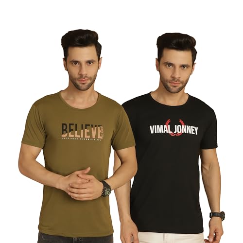 Image of VIMAL JONNEY Printed Multicolor Round Neck Cotton Half Sleeves Tshirt for Men-VIMAL55329(Pack of 2)