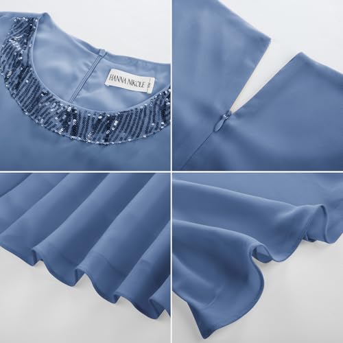 Image of Hanna Nikole Plus Size Dress for Curvy Women 2026 Wedding Guest Dress Sequined Crew Neck Cocktail Dress with High Low Hem