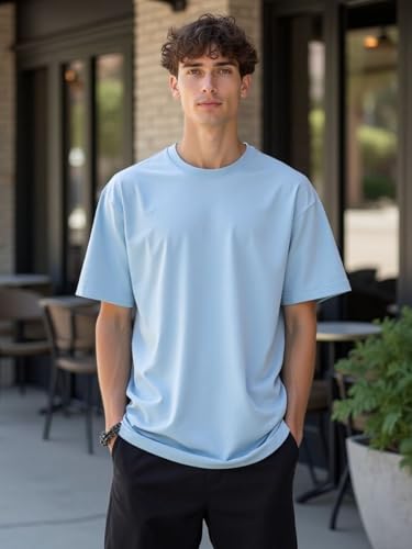 Image of Nobero 100% Cotton Oversized T Shirts for Men Stylish | Oversized Fit | Solid T Shirts for Men 180 GSM Combed Cotton | Round Neck Half Sleeve