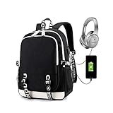 Backpack,Waterproof USB Charging Biliie Glow Flag and Scratch-Resistant Bookbag, Student School Bag with Outdoor Patterned for Teenage Boys Girls Tech Bookbag Work Bag Purse for Women Men(Black)