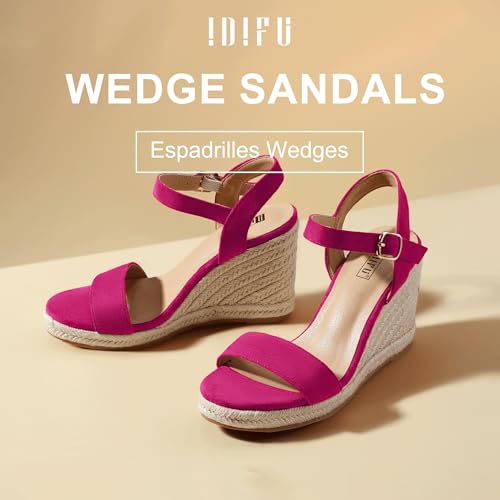 Image of IDIFU IN4 Espadrille Wedge Sandals for Women Open Toe Ankle Strap Platform Wedges Heels Causal Summer Wedge Shoes Comfortable Espadrilles Wedges