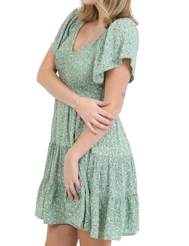 Image of Angie Women's Angie Women's Short Sleeve Floral Smocked Bodice Dress