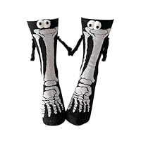 Skeleton Socks - Spooky Halloween Bone Stockings, Black Crazy Crew Socks for Adults Teens Kids | Seasonal Festive Costume Party Outfit Decoration Holiday Event Celebration Gathering Accessory