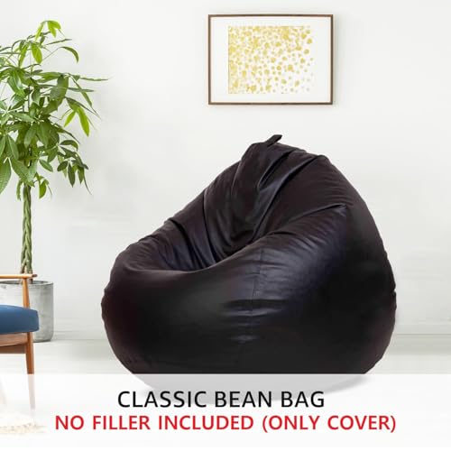 Image of Amazon Brand - Solimo Bean Bag Cover 4XL Without Beans, Faux Leather Bean Bags Cover with Handle & Zipper, Bean Bag Cover for Living Room & Bedroom (Black)