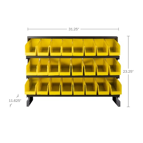 Small Parts Organizer with 24 Plastic Storage Bins - Powder-Coated Steel Rack with Removable Drawers for Garage Organization by Stalwart (Yellow)