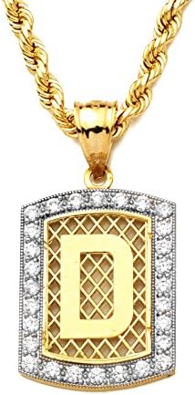 LoveBling 10K Yellow Gold Dog Tag Initials Charm Pendant w/CZ Border (Available from A-Z) (D)