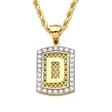 LoveBling 10K Yellow Gold Dog Tag Initials Charm Pendant w/CZ Border (Available from A-Z) (D)
