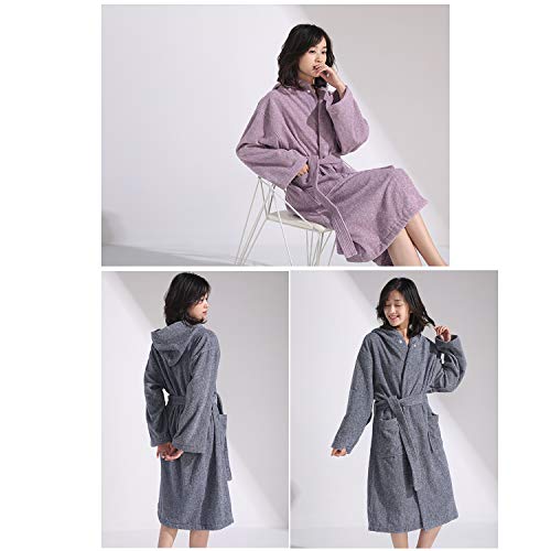 XUMING para Hombre de Las señoras de Albornoz Bata Bata de baño de Rizo Vestidos Estilo japonés 100% algodón Batas de Toalla Mujer de los Hombres,Púrpura,L