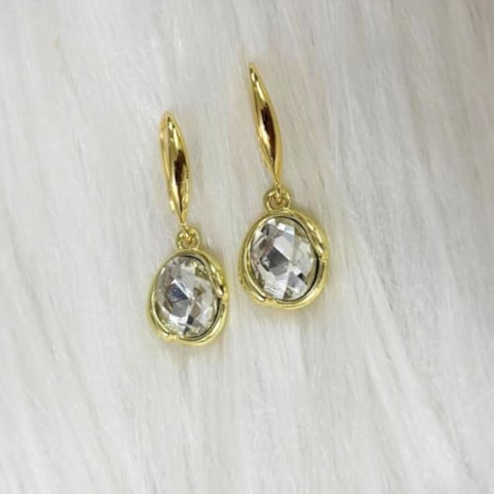 Women's Gold Plated Round Cubic Zirconia Drop Earrings, Elegant Design