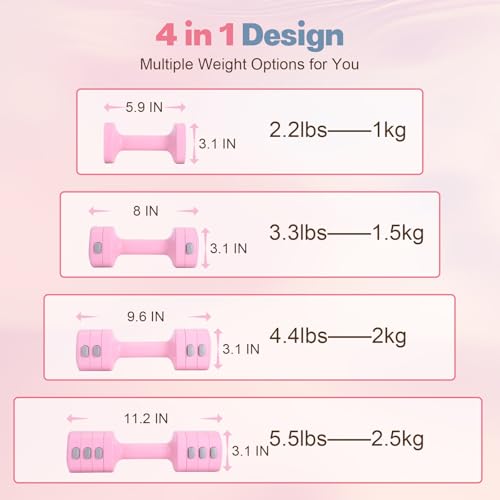 Image of kisnbld Adjustable Dumbbell Set of 2, 4 in 1 Free Weights Dumbbells Set for Women with Fast Adjustment, Each 2lb 3lb 4lb 5lb Hand Weights Set for Home Gym & Outdoor Exercise Training