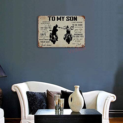 Dad And Son Biker To My Son Vintage Metal Sign Wall Decor For Bars Restaurants Cafes Pubs 12X8 Inch (White-225) #TOP2
