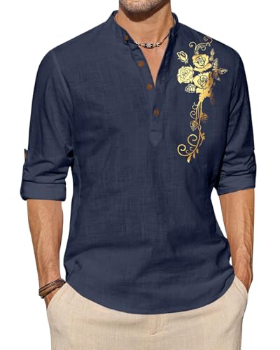 Image of Zombom Men's Cotton Polyester Blend Mandarin Collar Self One Design Printed Full Sleeve Casual Short Kurta