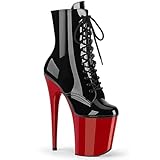 WDUDSUDUW Women's Sexy High Heels, 8In Platform Stiletto Low-Top Boots, Shiny Leather Pole Dancing Shoes,Black and red,9.5