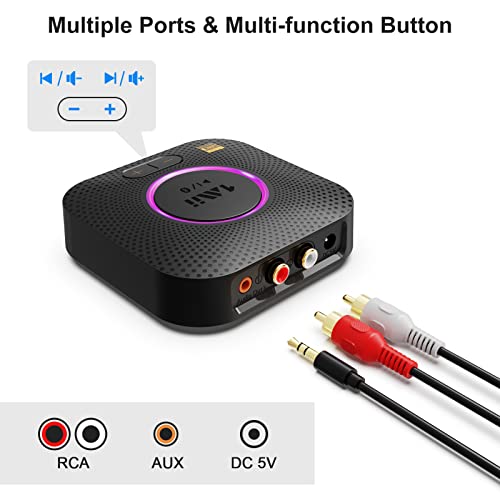 1Mii B06S+ Bluetooth 5.2 Receiver, Hifi Bluetooth Audio Adapter W/Ldac, Aptx Hd & Aptx Low Latency, Long Range Hi-Res Audio With Volume Control, 3.5Mm & Rca Outputs, Easy Setup For Home Stereo System #TOP5