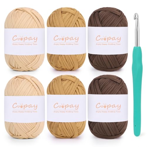 Image of Coopay 6 Pack T-Shirt Yarn for Crocheting, 600g High Elastic Thick Yarn