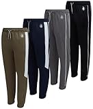 Body Glove Boys Sweatpants - 4 Pack Performance Tricot Boys Joggers with Drawstring Waist - Kids Soft Stretch Athletic Pants, Size 14-16, Navy/Green/Black/Grey