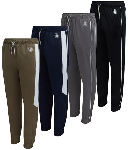 Body Glove Boys Sweatpants - 4 Pack Performance Tricot Boys Joggers with Drawstring Waist - Kids Soft Stretch Athletic Pants, Size 14-16, Navy/Green/Black/Grey