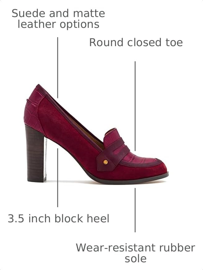 Image of MOOMMO Women Chunky Block Heel Pumps Closed Round Toe Slip On Oxford Loafers Shoes High Heels Snakeskin Work Pump Suede Loafer for Office Ladies Classic Formal Business Professional Fall 4-13 M US
