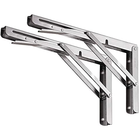 YUMORE Folding Shelf Brackets 10", Max Load: 330lb Heavy Duty Stainless Steel Collapsible Shelf Bracket for Table Work Bench, Space Saving DIY Bracket, Pack of 2 Cover