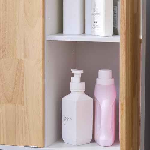 SoBuy Laundry Cabinet Laundry Chest Bathroom Storage Cabinet with Laundry Basket White and Natural W64 x D33 x H110cm BZR143-WN - Image 5