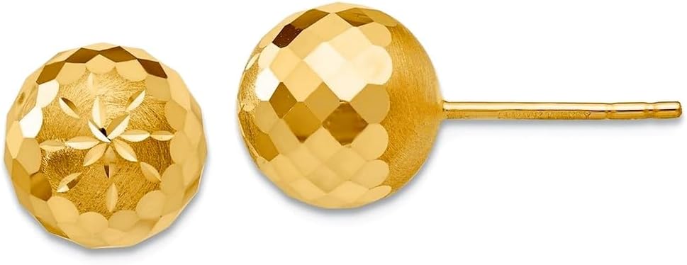 14k Yellow Gold Polished and satin 9mm Sparkle-Cut Mirror Ball Post Earrings 9x9mm Wide Ball Earring for Women