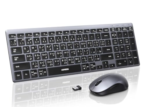 UGREEN Arabic/English Wireless Keyboard and Mouse Combo Bluetooth5.4+2.4G Slim Slient 99-key layout 4 Adjustable DPI Compact Portable Keyboard and Mouse for Mac iPad Windows for office/home