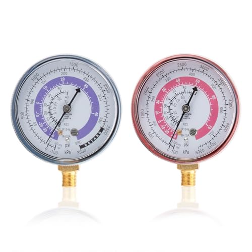 Air Conditioner Refrigerant Pressure Gauge Set - Dual Scale High & Low Pressure Gauge for R410A, R134A, R22 Refrigerants - Air Conditioner Pressure Gauge with 1/8