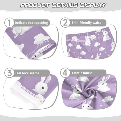 Purple Bunny Rabbit Girls Leggings Ultra Soft Compression Yoga Gym Pants for Kids 4-10T3