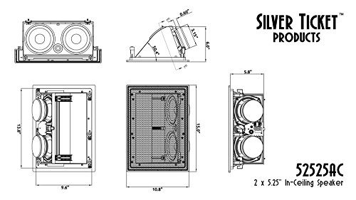 Image of 5252AC Silver Ticket in-Ceiling Speaker with Pivoting Full Speaker Adjustable Angle Woofers and Tweeter (Dual 5.25 Inch in-Ceiling Center Channel) Ceiling ONLY